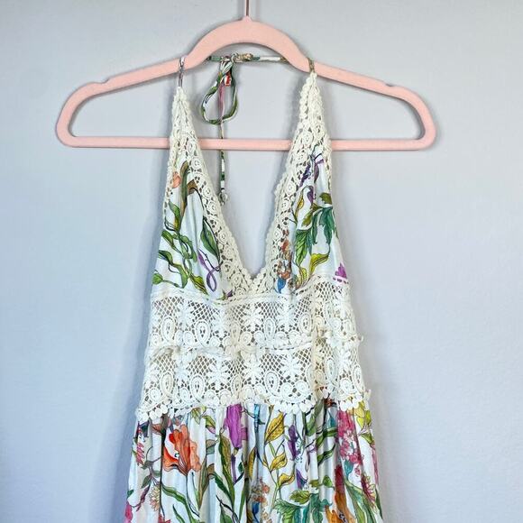 PQ SWIM Shea Long Dress in Wild Bloom Maxi Floral Lace Size Medium Large Beach - Picture 5 of 10